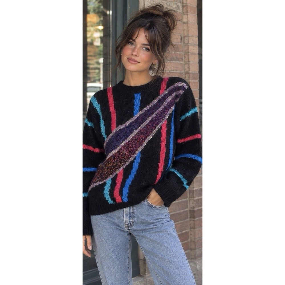 Northern Isles Vintage 80s Colorblock Wool Blend Sweater Womens Small Retro